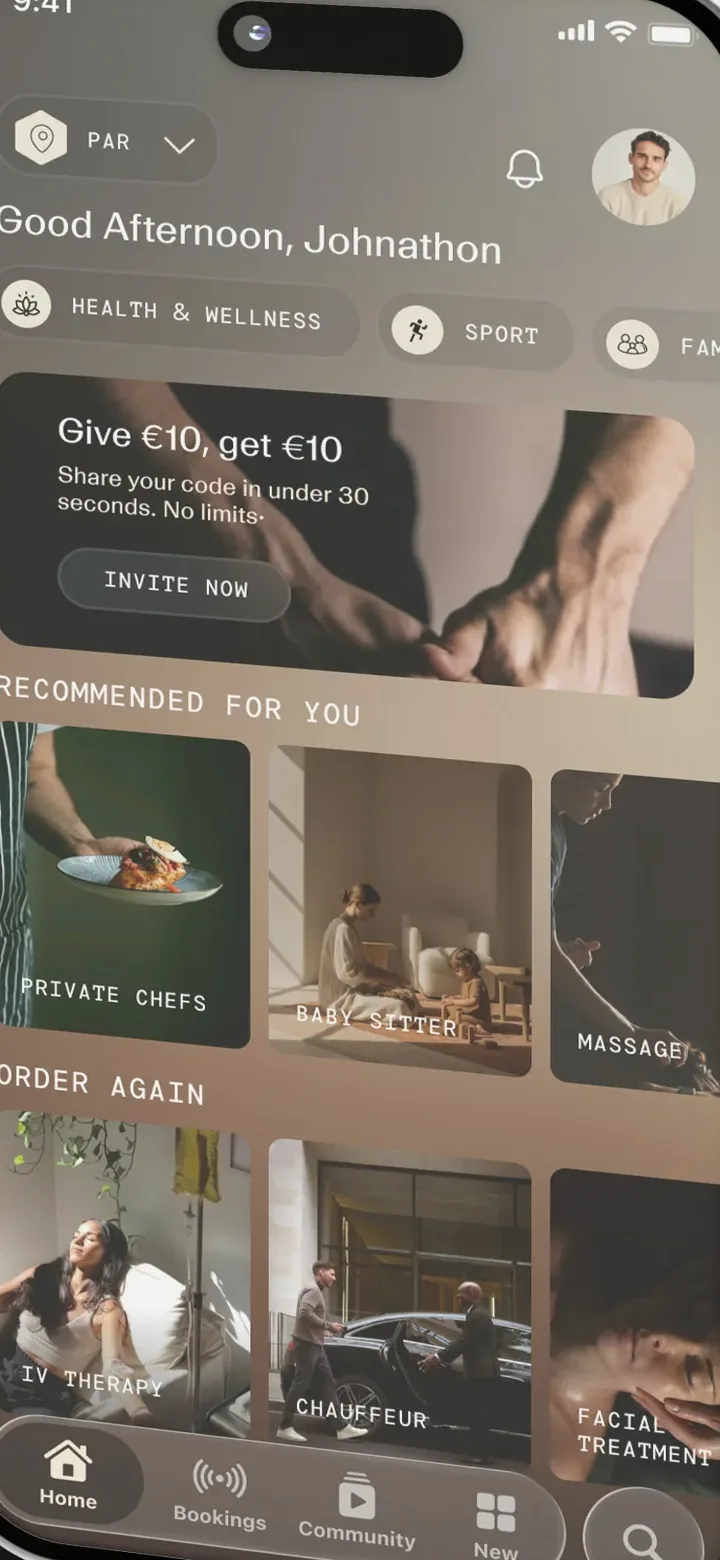 behyve app home screen